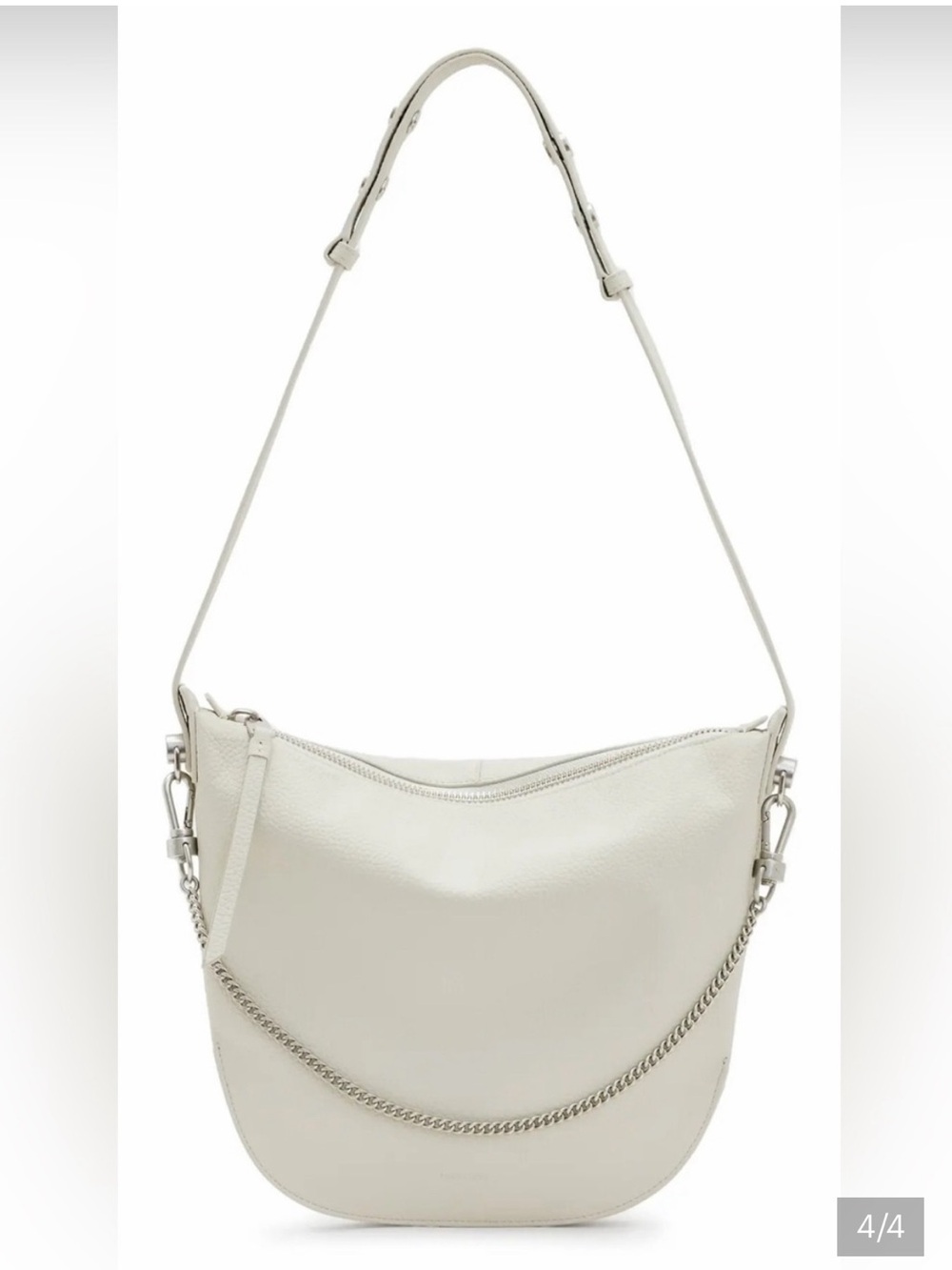 All Saints Off-White Pebbled Leather Hobo Shoulder Bag with Chain NWOT